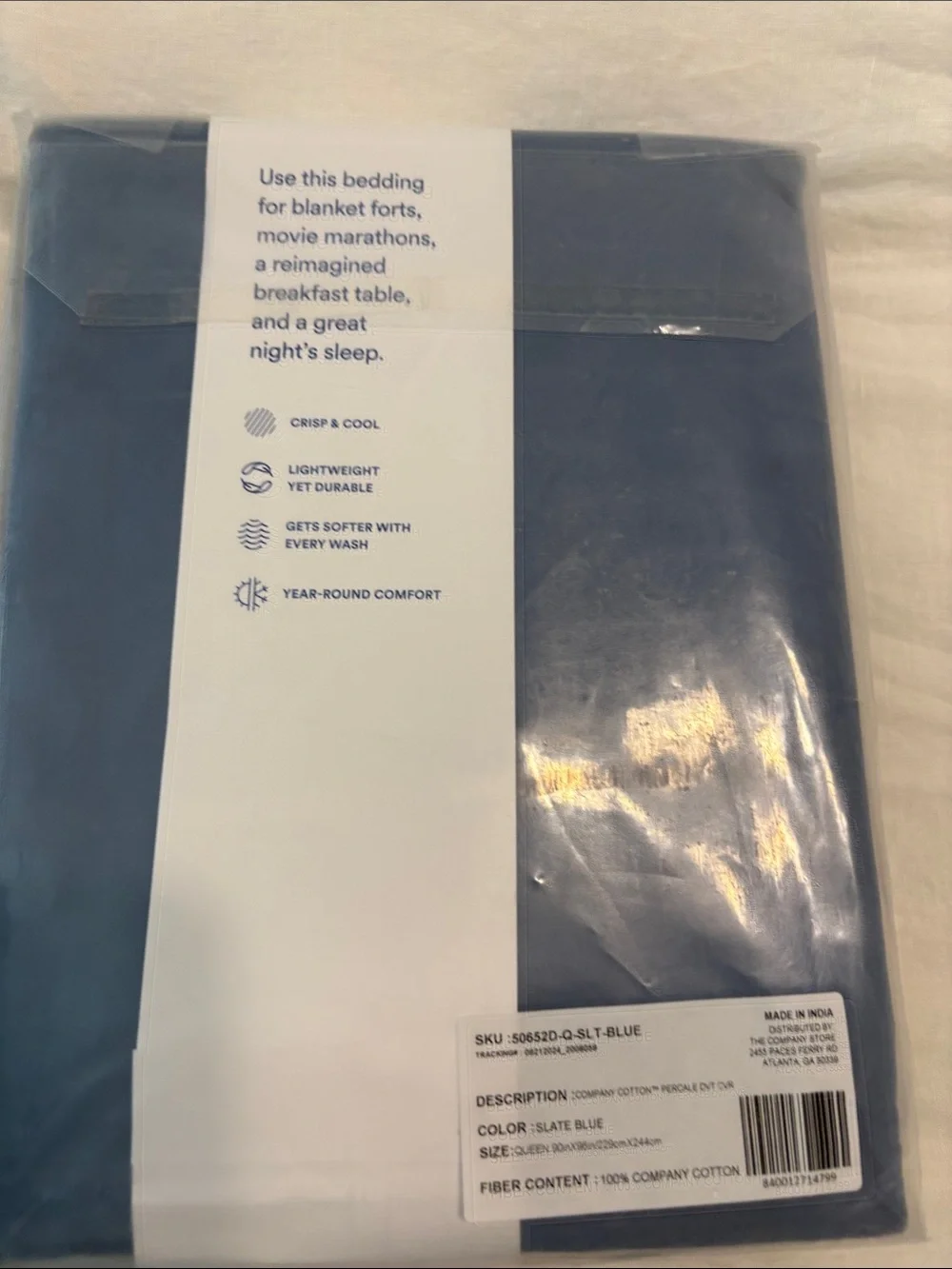 The Company Store Cotton Percale Duvet Cover in Slate Blue